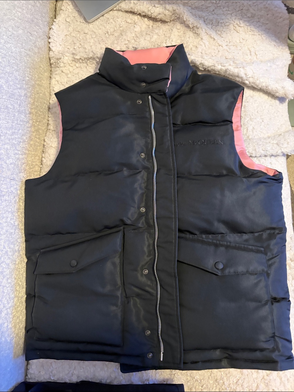 Alexander McQueen Black Puffer Vest with Pink Lining